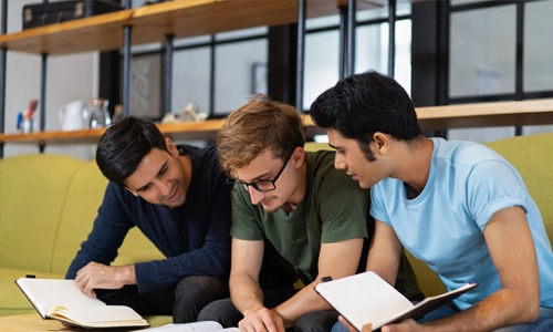 Group of college students preparing for exams and planning their future careers