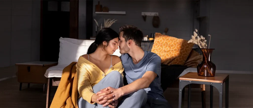 Couple sharing a close and affectionate moment together