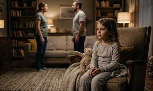 A kid feels sad and lonely while her parents fight in front of her