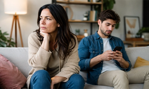 A couple trying to have a serious conversation about relationship expectations, but the young man is distracted