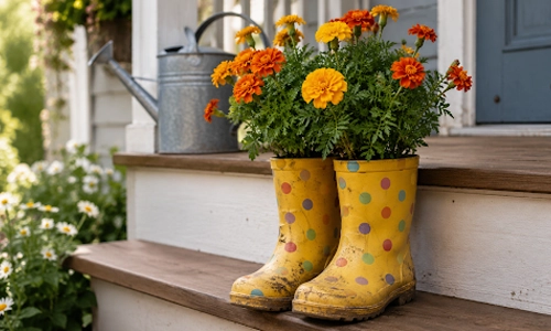 using an old rain boot for growing plants