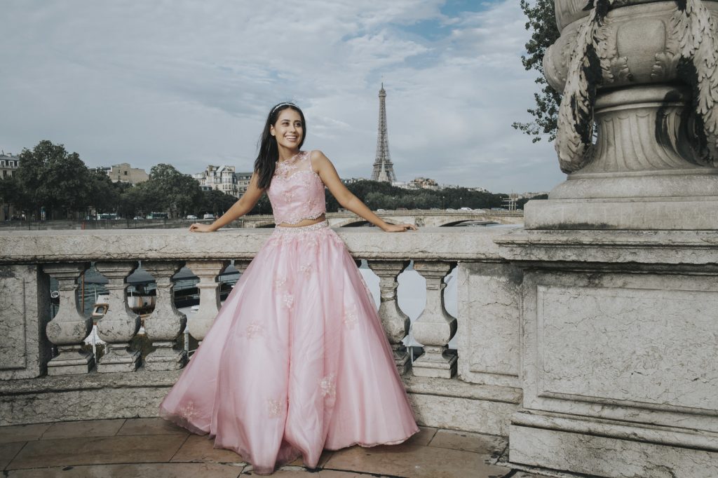 Pink and gray colored long frock