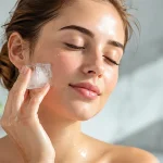 using ice cube on face to reduce swelling and make your skin look fresh