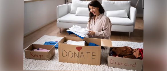 A woman decluttering her belongings