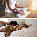 A collage of women having solo skincare, travel, and pets.