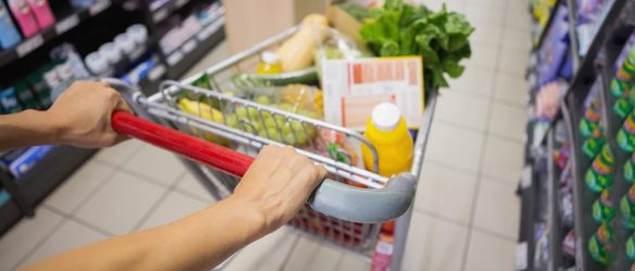 A trolley filled with groceries