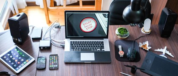 Work desk with electronic gadgets