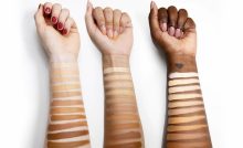 Shades of foundation swatched on different skin tones