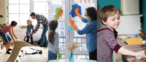 kids cleaning their house