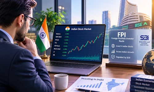 Illustration of foreign portfolio investor (FPI) route to invest in Indian publicly traded companies under SEBI regulations.