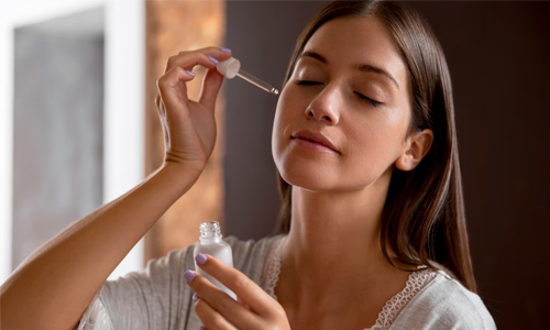 Women applying toner