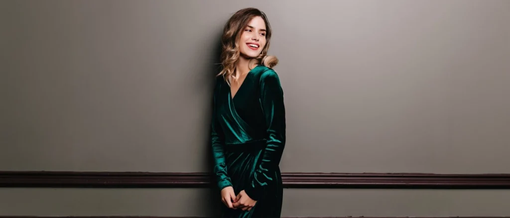 model wearing a velvet dress