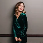 model wearing a velvet dress
