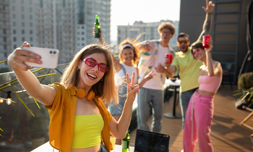 Group of friends enjoying a party with fun and casual outdoor