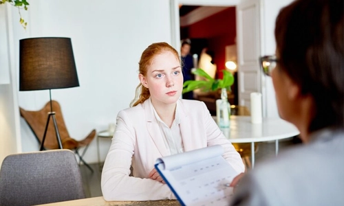 Hr manager conducting interview in a Office