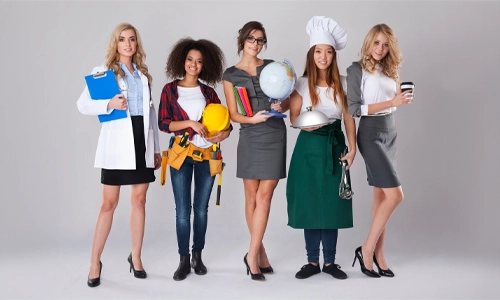 Multi ethnic group of women with various occupations