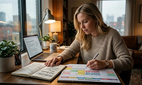  woman planning properly to achieve her dream goals