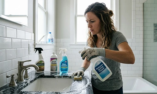 more cleaning liquid doesn’t mean a cleaner bathroom. Make sure you don’t leave any residue