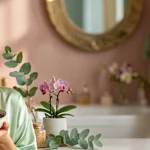 Woman applying a clay face mask while holding a bowl of skincare treatment