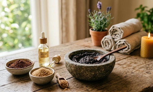 Homemade Chocolate and Sugar face scrub mixed with jojoba oil