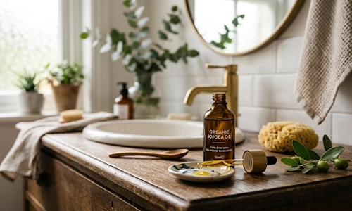 Homemade coffee scrub mixed with jojoba oil as a natural remedy to remove blackheads at home.